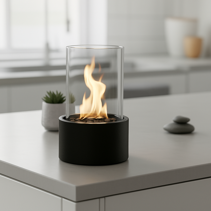 Tafel Haard- Rond - Metaal/Glas - Zwart - 18x18x26,5cm