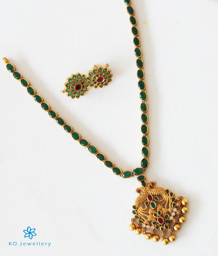 The Sia Silver Peacock Kemp Necklace (Green)