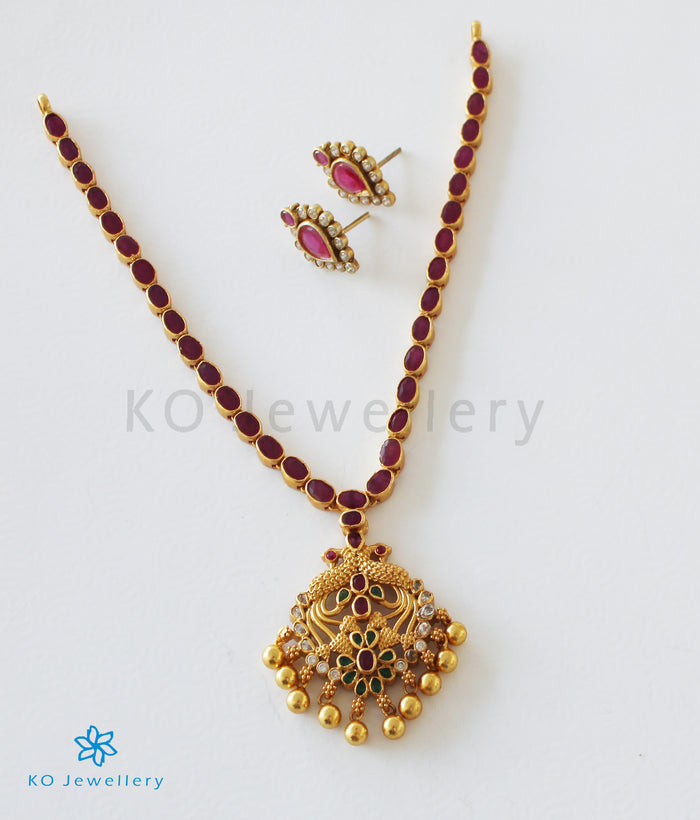 The Sia Silver Peacock Kemp Necklace (Red)
