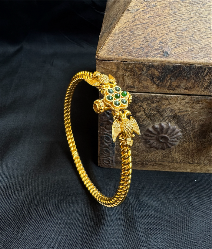 The Virat Silver Gandaberunda Golusu Bangle-Single (Size /2.2/2.4/2.6/2.8) (Green)