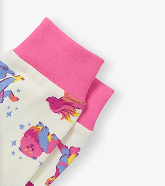 Hatley girls matching Twinkle Puppies pajama pants with pink ankle cuffs and snug full-length fit.