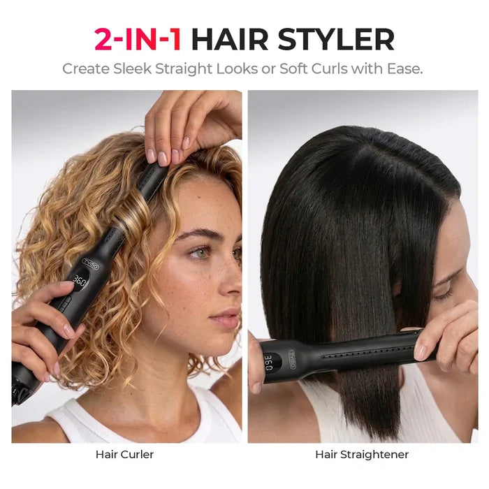 2-in-1 Hair Styler, create sleek straight hair or soft bouncy curls easily with one airflow styling tool