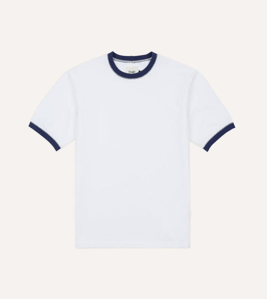 White and Navy Tipped Ringer T-Shirt