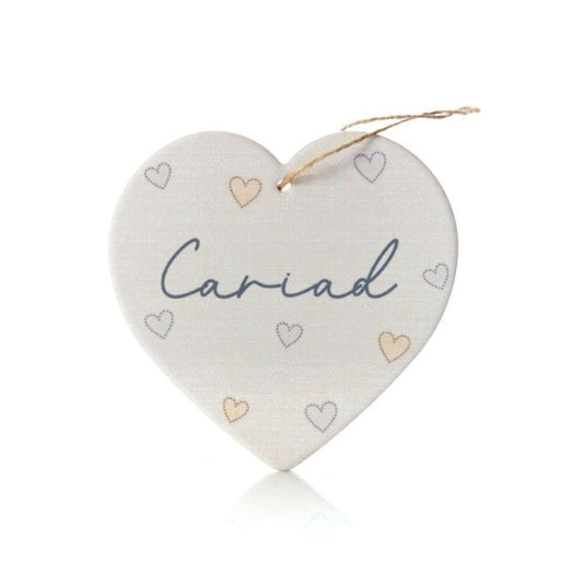White Ceramic Heart Decoration - 'Cariad'