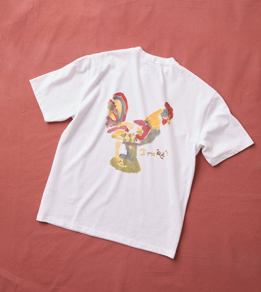 White 'Cockerel' Print Short-Sleeve Hiking T-Shirt