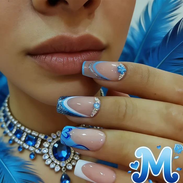 Y2K 10 PCS Medium Square Nail Stickers Elegant diamond and 3D three Affordable reusable fake nails