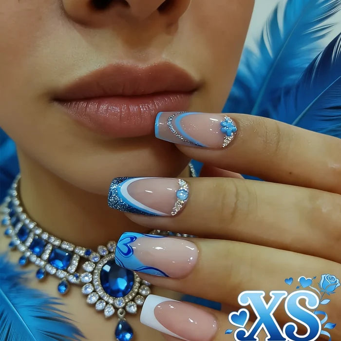 Y2K 10 PCS Medium Square Nail Stickers Elegant diamond and 3D three Affordable reusable fake nails