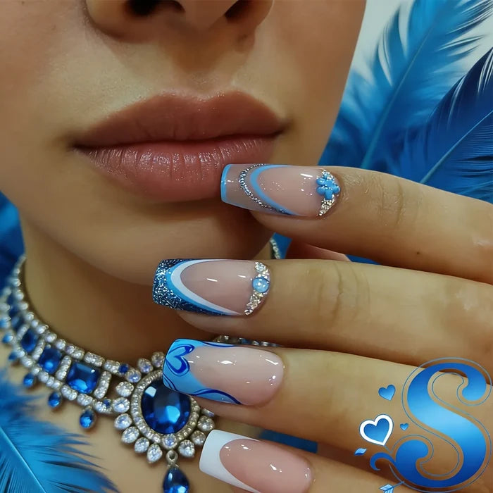 Y2K 10 PCS Medium Square Nail Stickers Elegant diamond and 3D three Affordable reusable fake nails